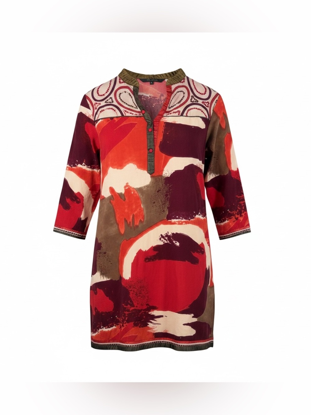 Casual Abstract Print Button-Down Shirt — Red & Brown
